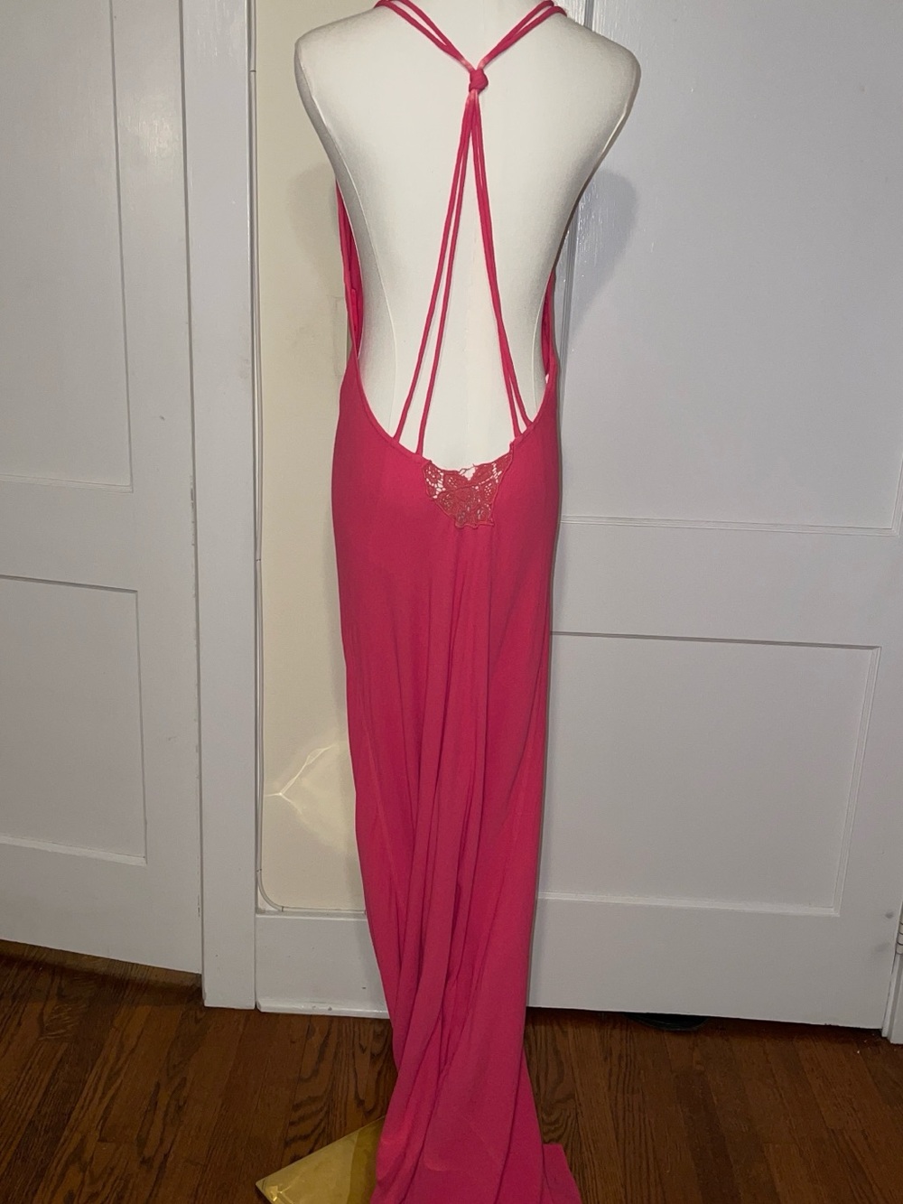 GHOST London Hot Pink Open-Back Lace Gown – 90s Goddess Dress